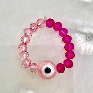 EVIL EYE CRYSTAL BEADED RING, ONE SIZE, LIGHT PINK/FUSCIA